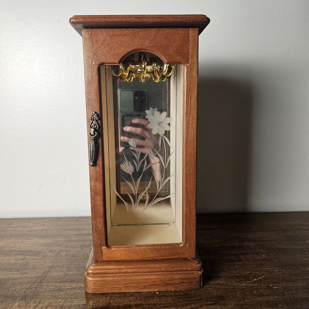 Vintage Farrington Wooden Jewelry Armoire – Floral Etched Glass Door
